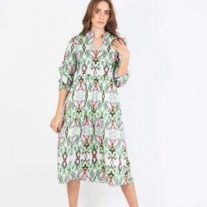 Vilagallo‎ Tammy Aztek Watercolour Print Tiered Cotton Dress
